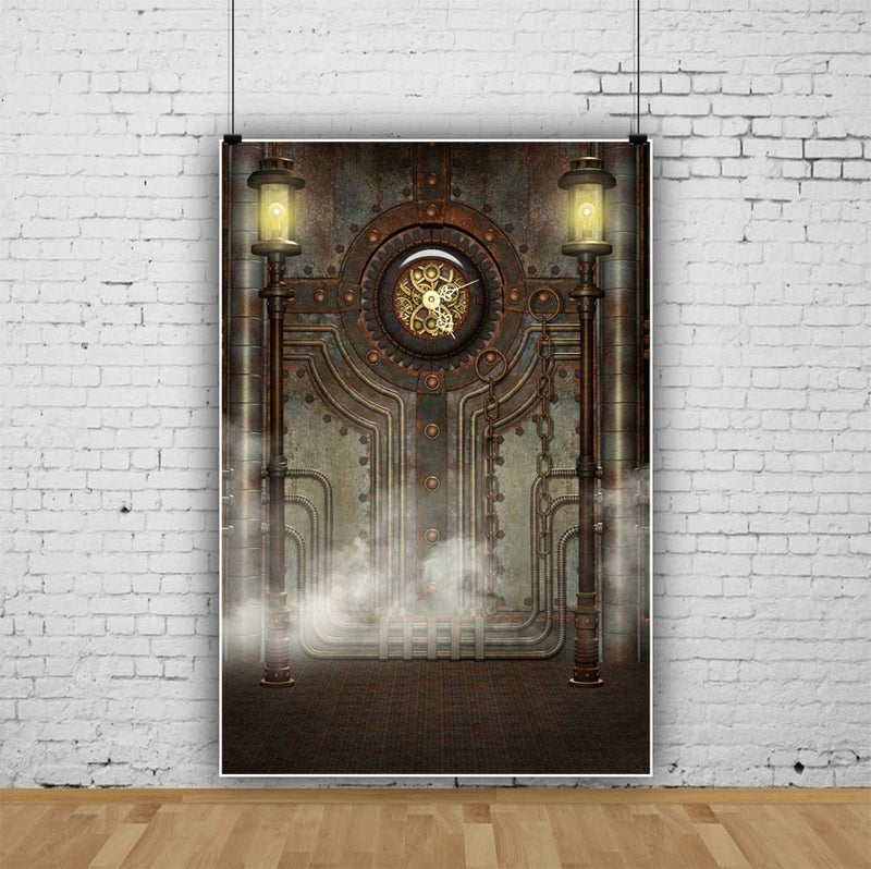 DASHAN 5x7ft Polyester Antique Vintage Steampunk Backdrop Industrial Gear Metal Clock Old Metal Gearwheel Photography Background Steam Machine Nostalgia Iron Chain Pipelines Adult Photo Studio Prop - Image 3